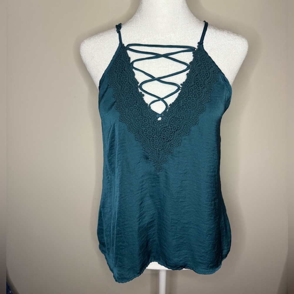 Love on a Hanger Teal Lace Camisole